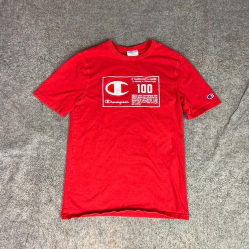 Champion Mens Shirt Medium Red Logo Tee T100 Anniversary Sports Logo Everyday