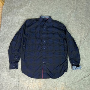 Bugatchi Uomo Mens Shirt Large Navy Paisley Business Office Flip Cuff Classic
