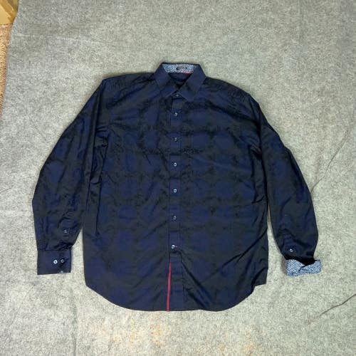 Bugatchi Uomo Mens Shirt Large Navy Paisley Business Office Flip Cuff Classic