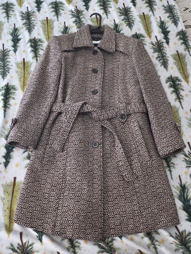 Women's Black and White Houndstooth Coat Women's Large Jacket (Used)