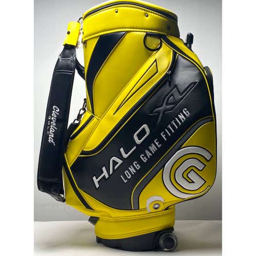 Cleveland Halo XL Fitting Staff Bag Yellow Wheeled Oversize Golf Bag