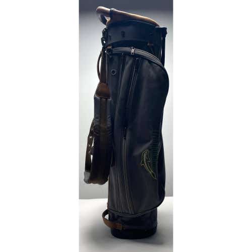 Shapland Sunday Stand Bag Gray Canvas Brown Leather 4-Way Divide Golf Bag
