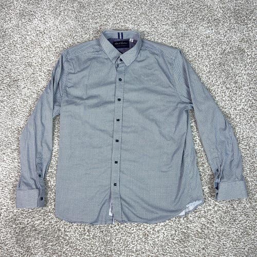 Robert Graham Shirt Mens 2XL Blue Geometric Long Sleeve Button Stretch Slim Fit