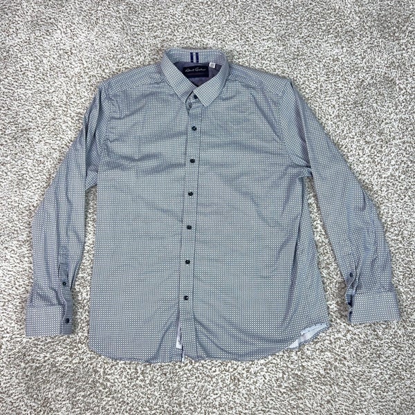 Robert Graham Shirt Mens 2XL Blue Geometric Long Sleeve Button Stretch Slim Fit