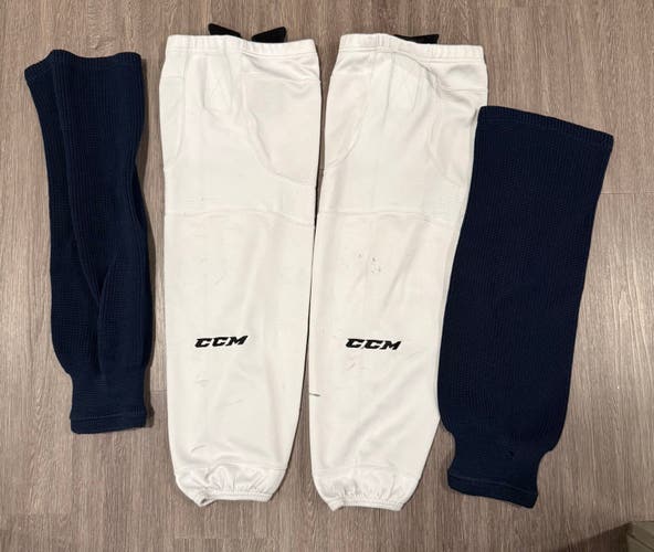 White Senior Large CCM SX5000 Socks Pro Stock (Used)