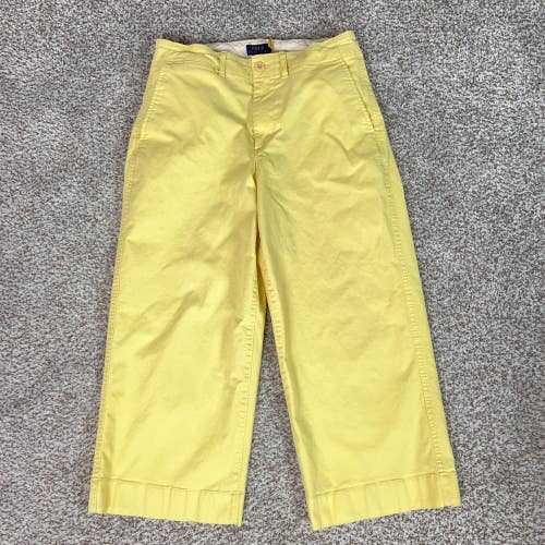 Polo Ralph Lauren Pants Womens 6 Yellow Preppy Cropped Chino Twill Wide Leg