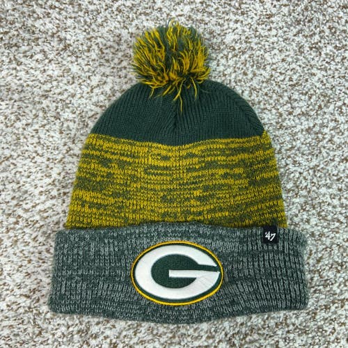 Green Bay Packers Hat Mens One Size Green Football NFL Beanie Pom Knit '47 Logo