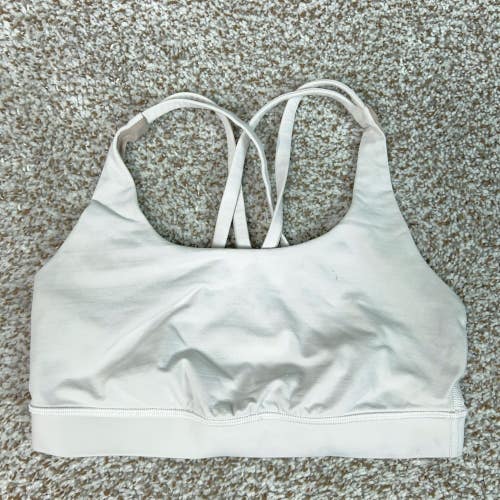 Lululemon Sports Bra Womens 6 White Gym Strappy Yoga Activewear Top Energy Logo
