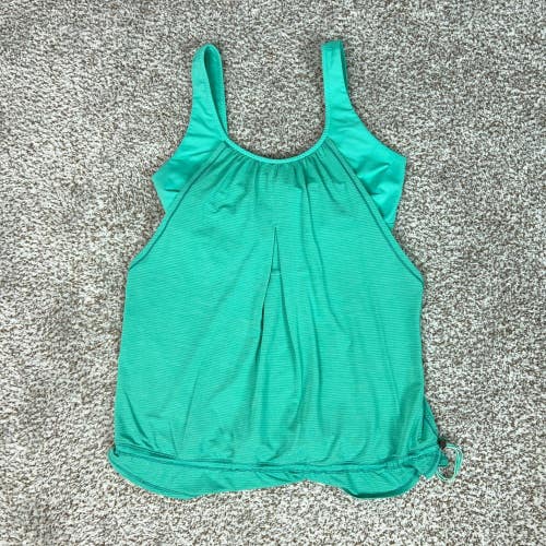 Lululemon Tank Top Womens 10 Green Athletic Built in Bra Pleated Drawstring Gym