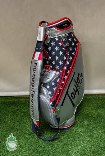 Used Taylormade 2025 Heritage Staff Bag 6 Dividers Red/Silver/Blue W/Rainhood