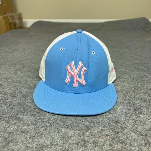 Vintage New York Yankees Men Hat 7 3/8 Blue White Pink Fitted USA Wool Blend Cap