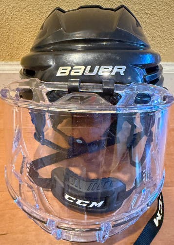 Bauer RE-AKT Hockey Helmet Combo w/ CCM FV1 Shield Size Medium Black (Used)