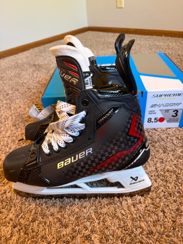 Bauer Supreme Shadow Hockey Skates 8.5  Fit 3 (New with Flaws) Black/Red