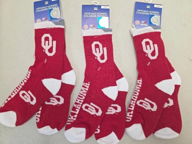 ST15 YOUTH 1-3 NCAA OKLAHOMA SOONERS Crew Socks Lot of 3 Pair New