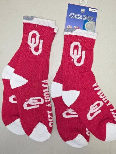 ST16 YOUTH 1-3 NCAA OKLAHOMA SOONERS Crew Socks Lot of 2 Pair New