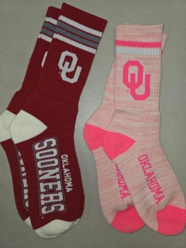 ST17 Mens NCAA OKLAHOMA SOONERS Crew Socks Lot of 2 Pair LARGE New