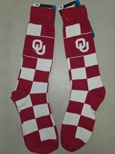 ST20 Mens NCAA OKLAHOMA SOONERS Crew Socks Lot of 2 Pair LARGE New