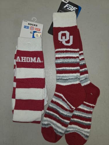 ST18 Mens NCAA OKLAHOMA SOONERS Crew Socks Lot of 2 Pair MEDIUM New
