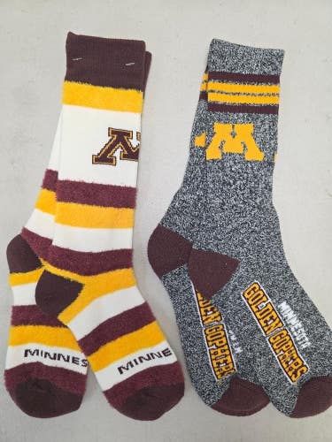 ST6 Mens NCAA MINNESOTA GOLDEN GOPHERS Crew Socks Lot of 2 Pair MED/LARGE New
