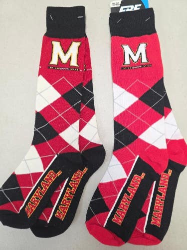 ST11 Mens NCAA MARYLAND TERRAPINS TERPS Crew Socks Lot of 2 Pair MEDIUM New