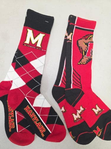 ST13 Mens NCAA MARYLAND TERRAPINS TERPS Crew Socks Lot of 2 Pair MEDIUM New