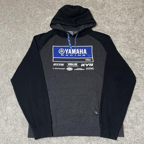 Vintage Yamaha Hoodie Mens L Gray Sweatshirt ATV Snowmobile Racing Logo Sweater