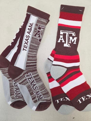 S34 Mens NCAA TEXAS A&M AGGIES Lot of 2 Pair Crew Socks LARGE New