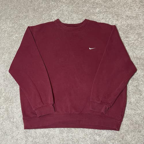 Nike Vintage Crewneck Sweatshirt Maroon Embroidered Swoosh Logo Y2K Mens Size XL