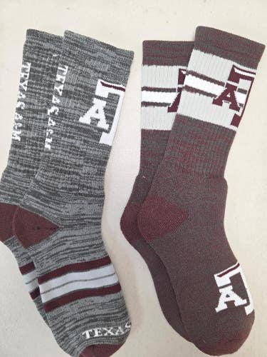 S41 Mens NCAA TEXAS A&M AGGIES Lot of 2 Pair Crew Socks LARGE New