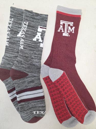S42 Mens NCAA TEXAS A&M AGGIES Lot of 2 Pair Crew Socks LARGE New