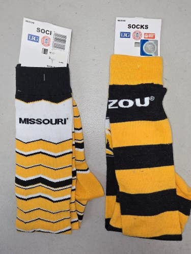 ST33 Mens NCAA MISSOURI TIGERS Lot of 2 Pair Crew Socks MEDIUM New