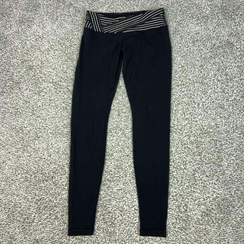 Lululemon Pants Womens 8 Black Ankle Leggings Stripe Waist Yoga Gym Workout