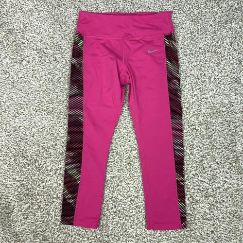 Nike Pants Womens Medium Pink Capri Leggings Dri-FIT Running Gym Geometric Sport
