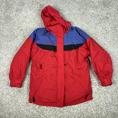 Columbia Jacket Womens Small Red Blue Hooded Parka Insulated Outdoor Ski Coat