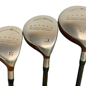TaylorMade Burner SuperSteel Wood Set Driver,3w,5w RH R-80 Regular Flex Bubble