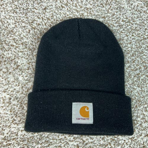 Carhartt Hat Mens One Size Black Winter Outdoor Knit Warm Cuffed Cap Workwear