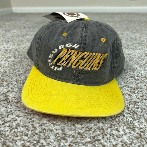 Vintage Pittsburgh Penguins Hat Men One Size Gray Yellow NHL Hockey Snapback Cap