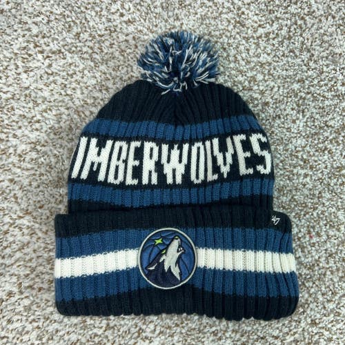 Minnesota Timberwolves Hat Mens One Size Blue Winter NBA Basketball Pom Beanie