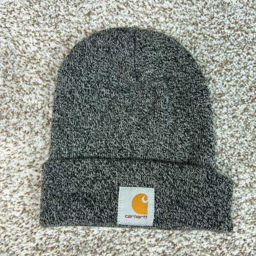 Carhartt Hat Mens One Size Gray Winter Warm Cuffed Knit Cap Workwear Logo Casual