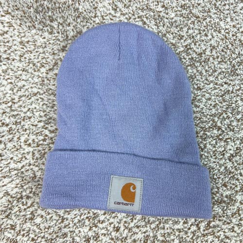 Carhartt Hat Mens One Size Blue Winter Knit Cuffed Warm Beanie Cap Workwear Logo
