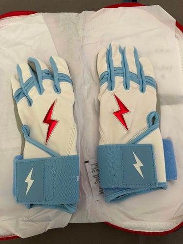Bruce Bolt Happ Series Premium Pro Long Cuff Signature Series - White/Light Blue/Red *Youth Small*