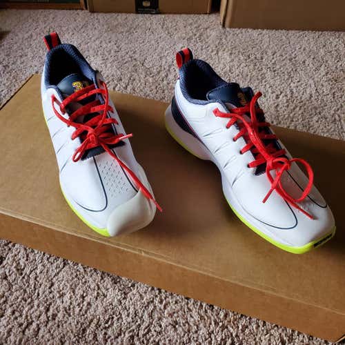 SQAIRZ GFP Men's Baseball Metal Cleats Size 11.5 White Navy Red Hybrid Spike NWOB