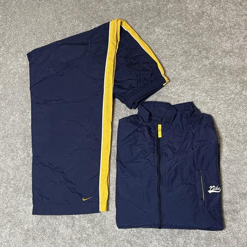 Vintage Y2K Nike Blue Gold Windbreaker Track Suit Set Full Zip Jacket XL Pants L