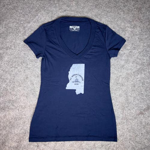 Levelwear Womens Shirt Small Blue Short Sleeve Tee V Neck Graphic Mississippi