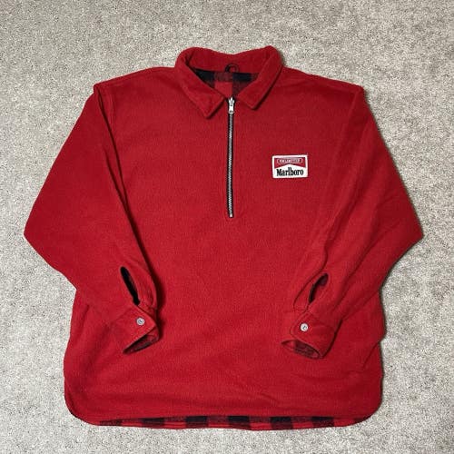 Vintage Marlboro Fleece Jacket Mens XL Red Buffalo Plaid Reversible Pullover