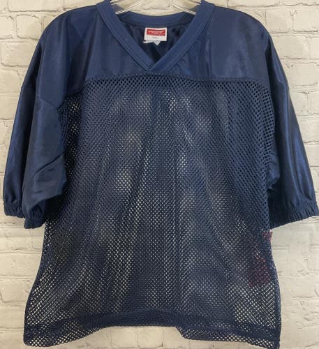Rawlings Mesh Football Practice Jersey YOUTH XL Navy Blue V-Neck Elastic Sleeved