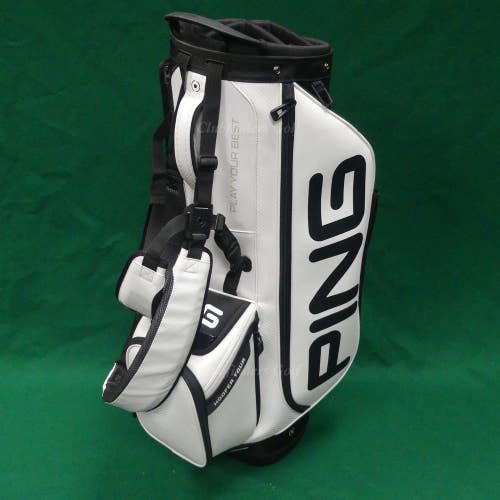 Ping Hoofer Tour White / Black 5-Way Gold Stand Bag w/ Raincover *READ*