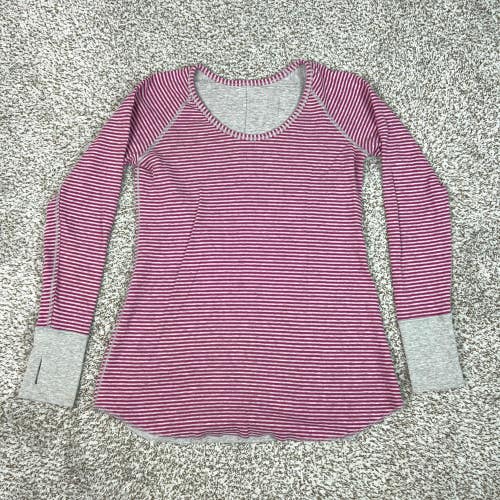 Lululemon Shirt Womens Small Pink Striped Long Sleeve Running Yoga Gym Top Tee