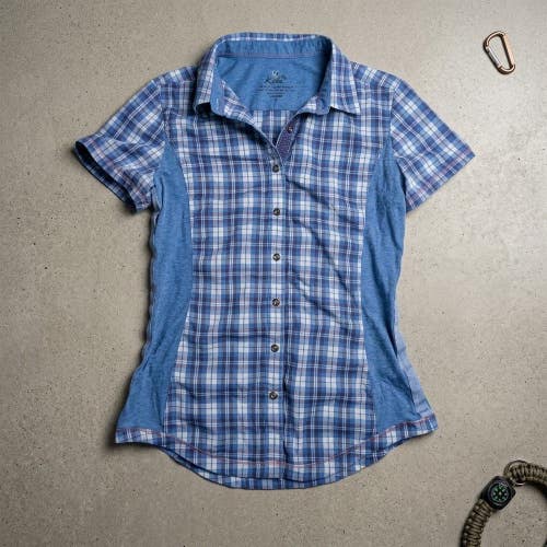 KUHL Womens S Blue Plaid Short Sleeve Button Up Shirt Granola Girl Gorpcore