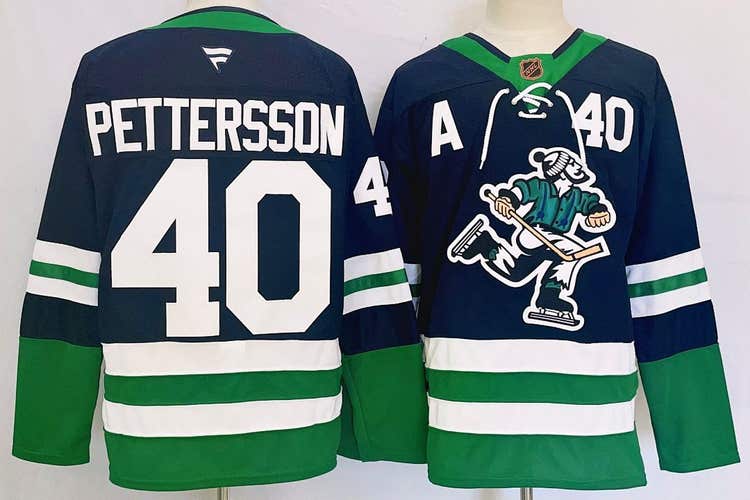 Men's Vancouver Canucks Elias Pettersson #40 Stitched Navy Jersey Ice Hockey Jersey size 52